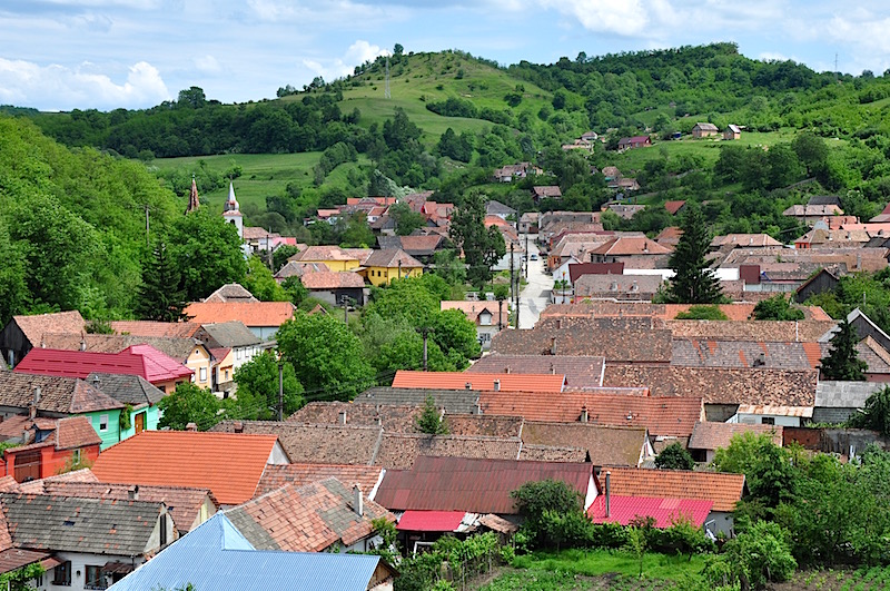 View from the church tower to Frauendorf in Transylvania, Romania