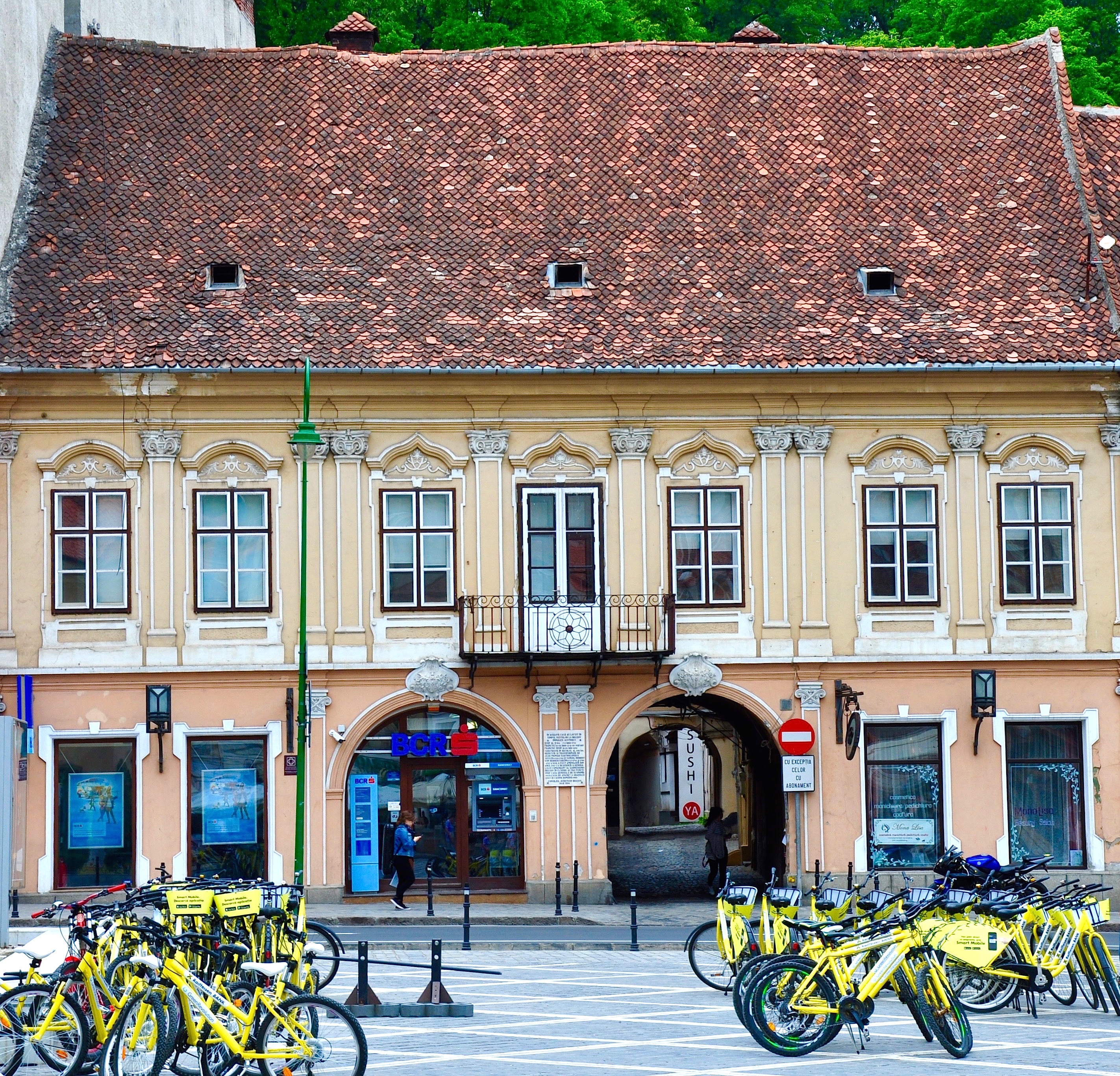 Brasov building with bicycles